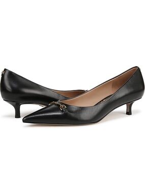 Sam Edelman Kaya Black Leather Pointed Toe Kitten Heel Pumps